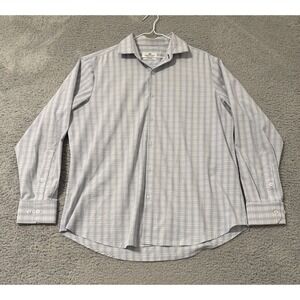 Mizzen & Main Men's Large Standard Fit‎ Button Up Shirt Blue White Check Stretch